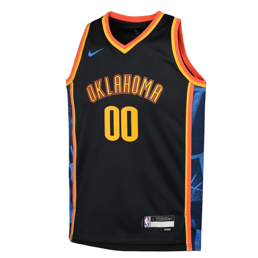 Alternative view of Oklahoma City Thunder 2024/25 Swingman Custom YOUTH Basketball Jersey - City Edition - Black - JS750 