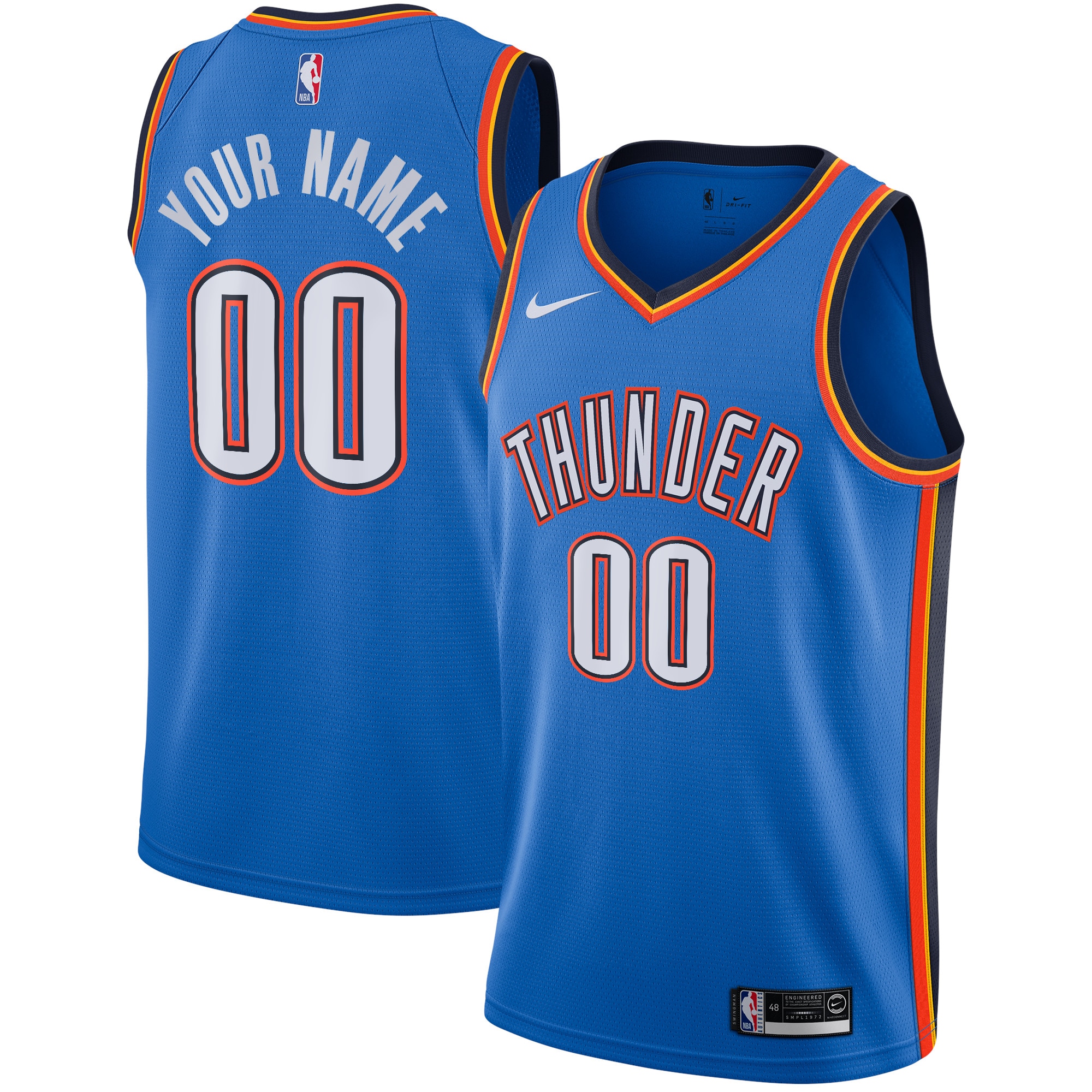 Oklahoma City Thunder Custom Swingman Basketball Jersey - Icon Edition - Blue