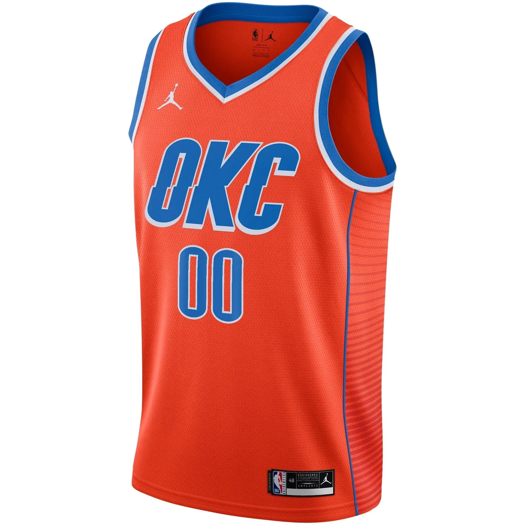 Alternative view of Oklahoma City Thunder Swingman Custom Basketball Jersey - Statement Edition - Orange - JS611 
