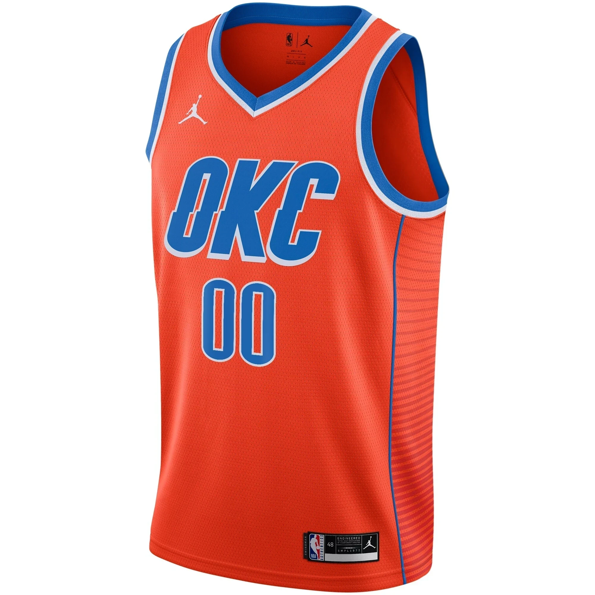 Alternative view of Oklahoma City Thunder Swingman Custom Basketball Jersey - Statement Edition - Orange - JS946 
