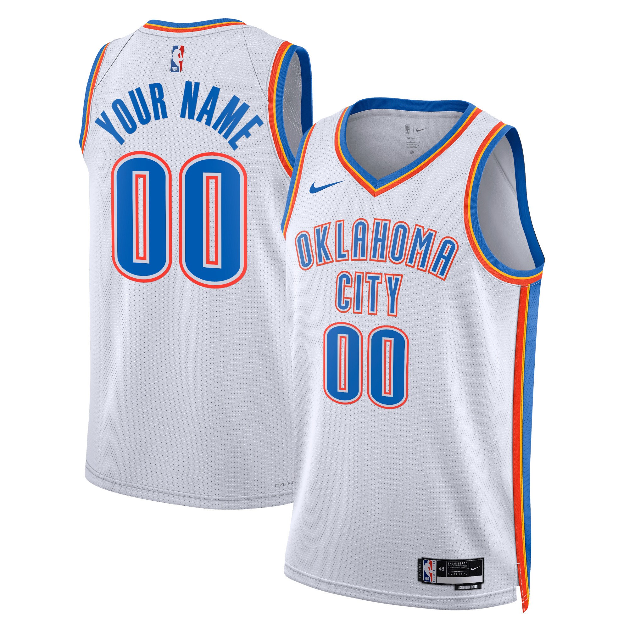 Oklahoma City Thunder Unisex Swingman Custom Basketball Jersey White - Association Edition