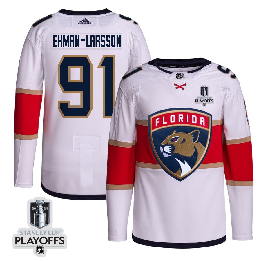Oliver Ekman-Larsson 91 Florida Panthers 2024 NHL Playoffs Patch Away Hockey Jersey Customized - Men, White - JS209 