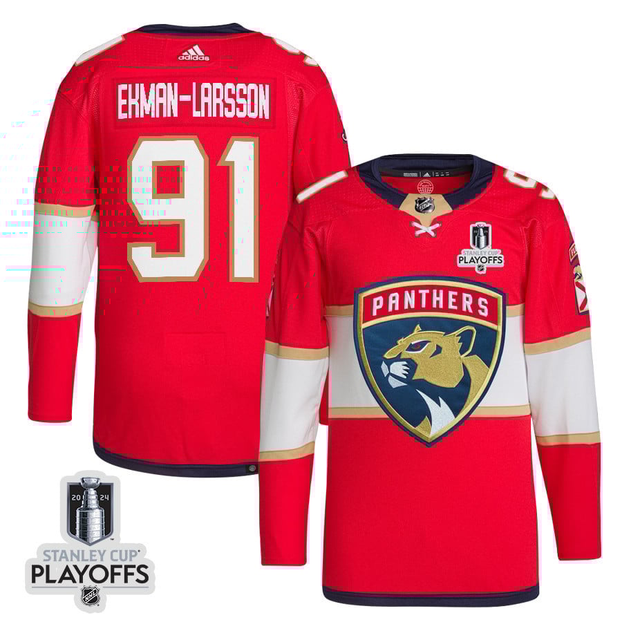 Oliver Ekman-Larsson 91 Florida Panthers 2024 NHL Playoffs Patch Home Hockey Jersey - Men, Red - JS659 
