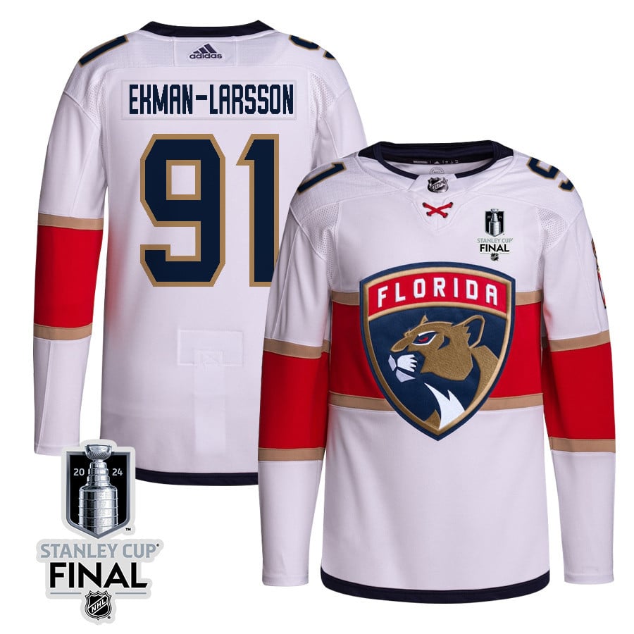 Oliver Ekman-Larsson 91 Florida Panthers 2024 STANLEY CUP Final Away Breakaway Hockey Jersey - Men, White - JS357 