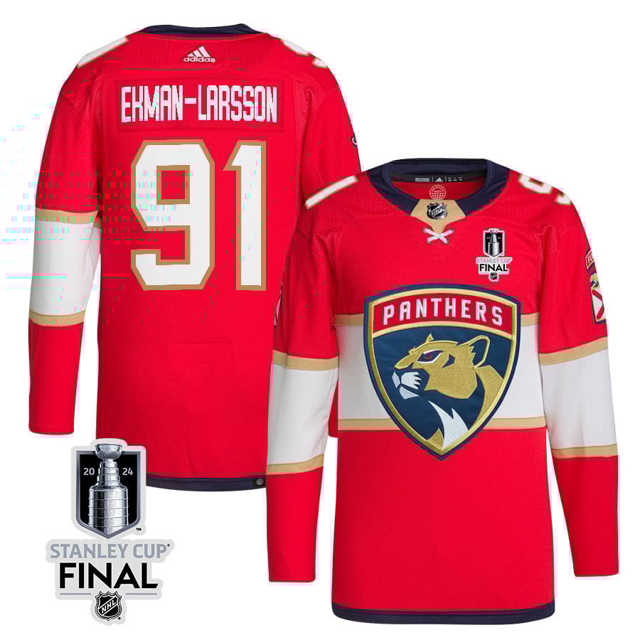 Oliver Ekman-Larsson 91 Florida Panthers 2024 STANLEY CUP Final Home Breakaway Hockey Jersey - Men, Red - JS635 
