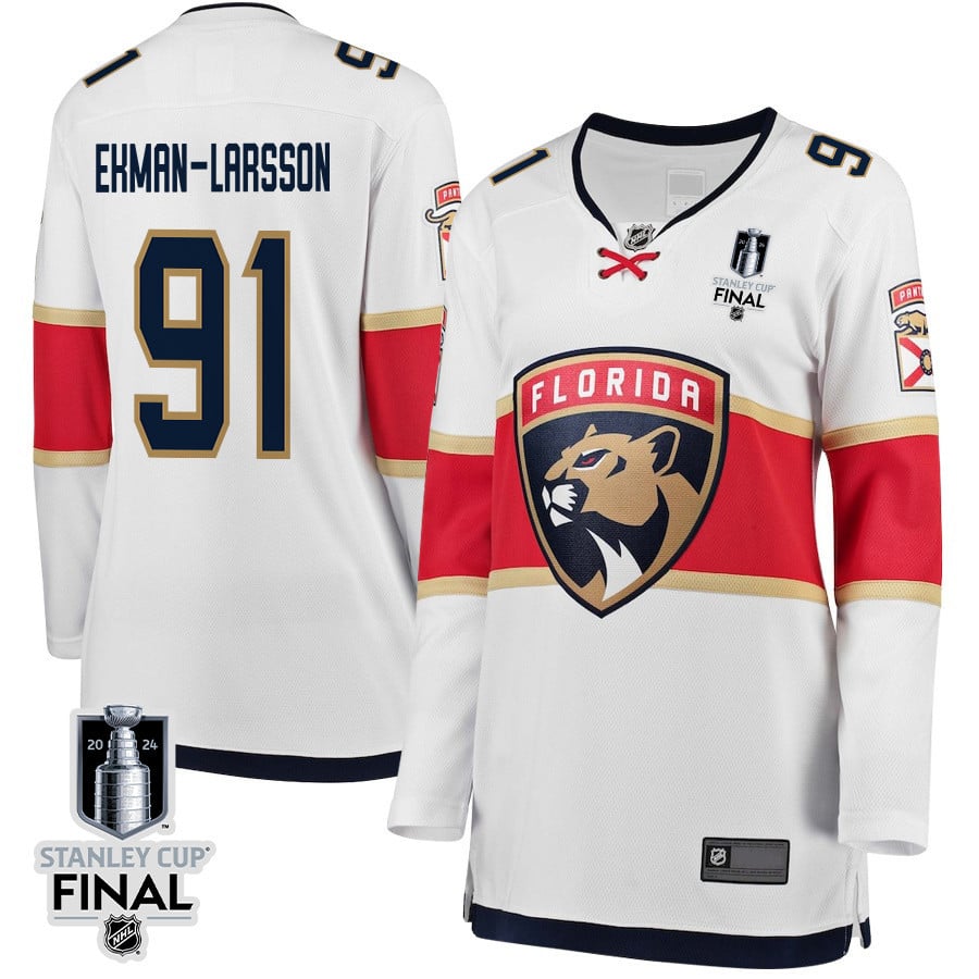 Oliver Ekman-Larsson 91 Florida Panthers 2024 STANLEY CUP Final Women's Away Breakaway Hockey Jersey - White - JS949 