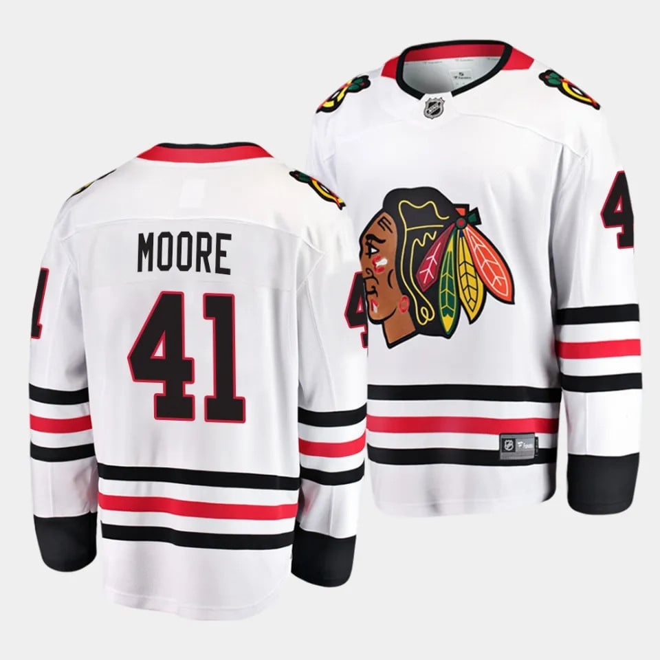 Oliver Moore #41 Chicago Blackhawks 2023 Draft Away Men Hockey Jersey - White - JS138 