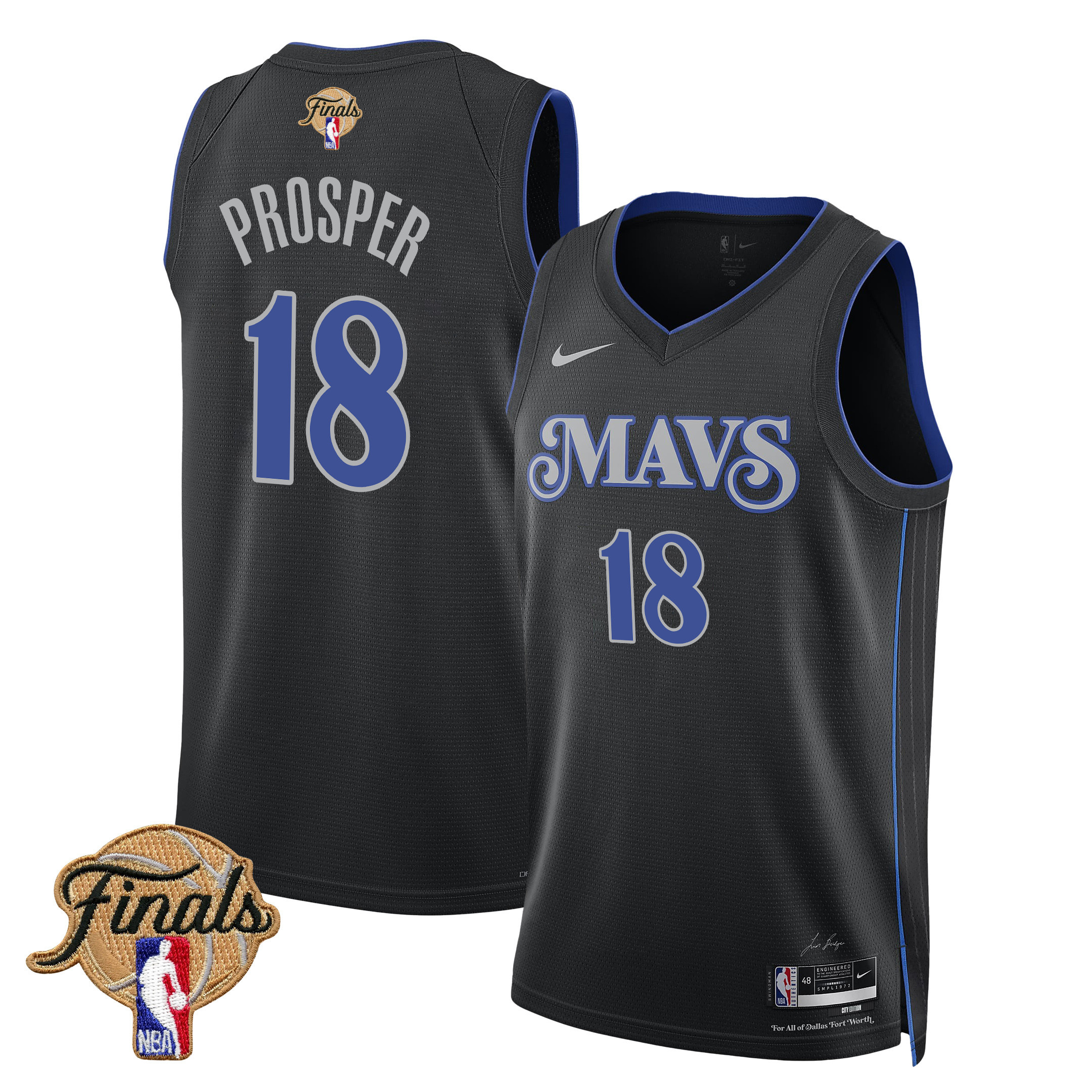 Olivier-Maxence Prosper 18 Dallas Mavericks 2024 FINALS PATCH Swingman Basketball Jersey - City Edition - Black - JS980 