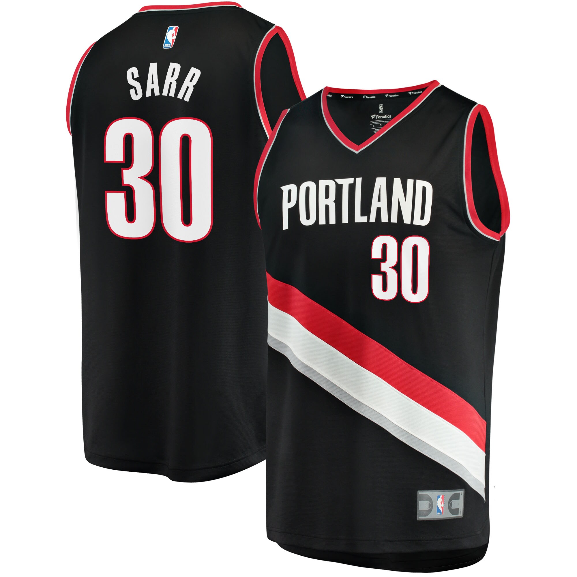 Alternative view of Olivier Sarr Portland Trail Blazers Fanatics Branded Fast Break Replica Basketball Jersey - Icon Edition - Black