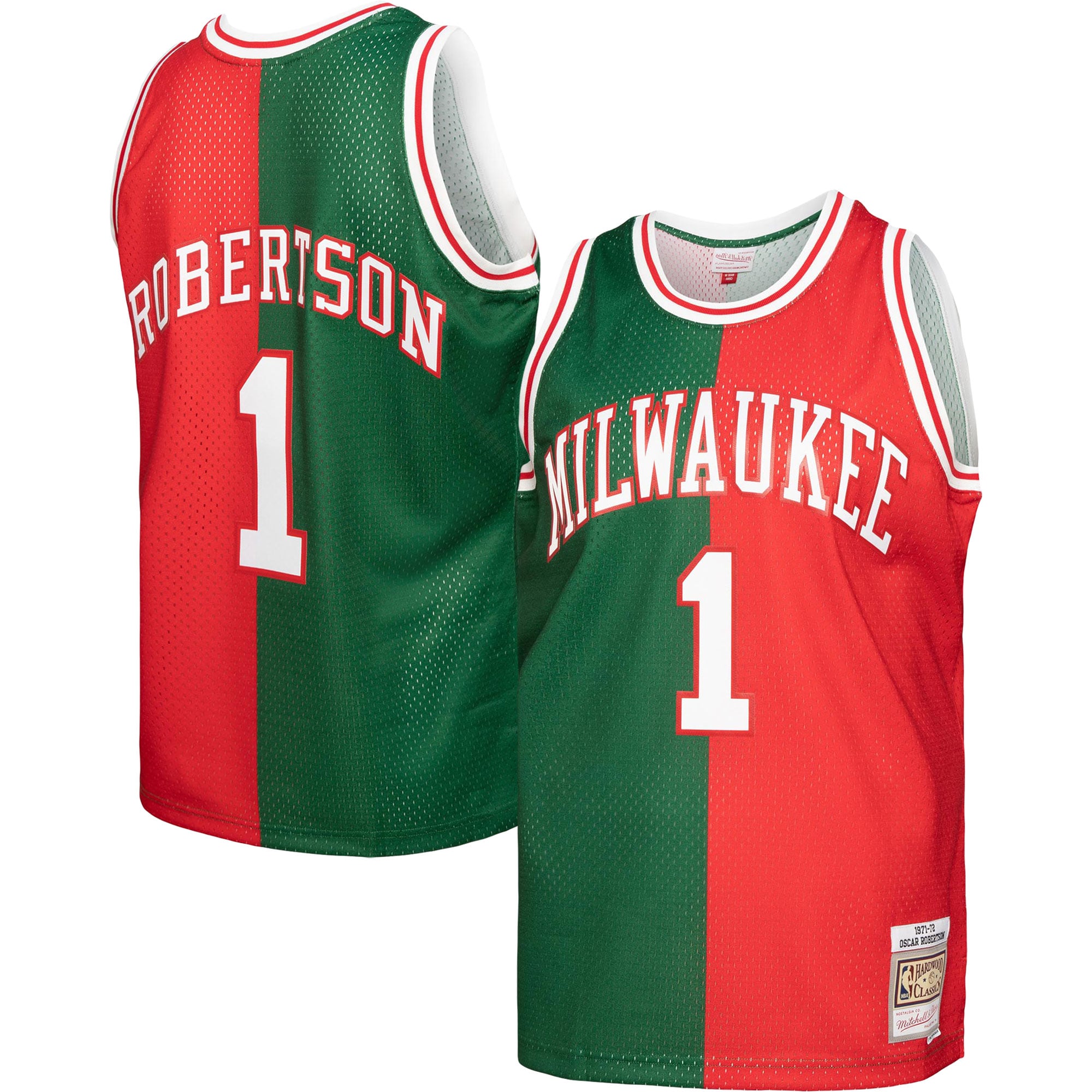 Oscar Robertson Milwaukee Bucks Mitchell & Ness Hardwood Classics 1971/72 Split Swingman Basketball Jersey - Green/red