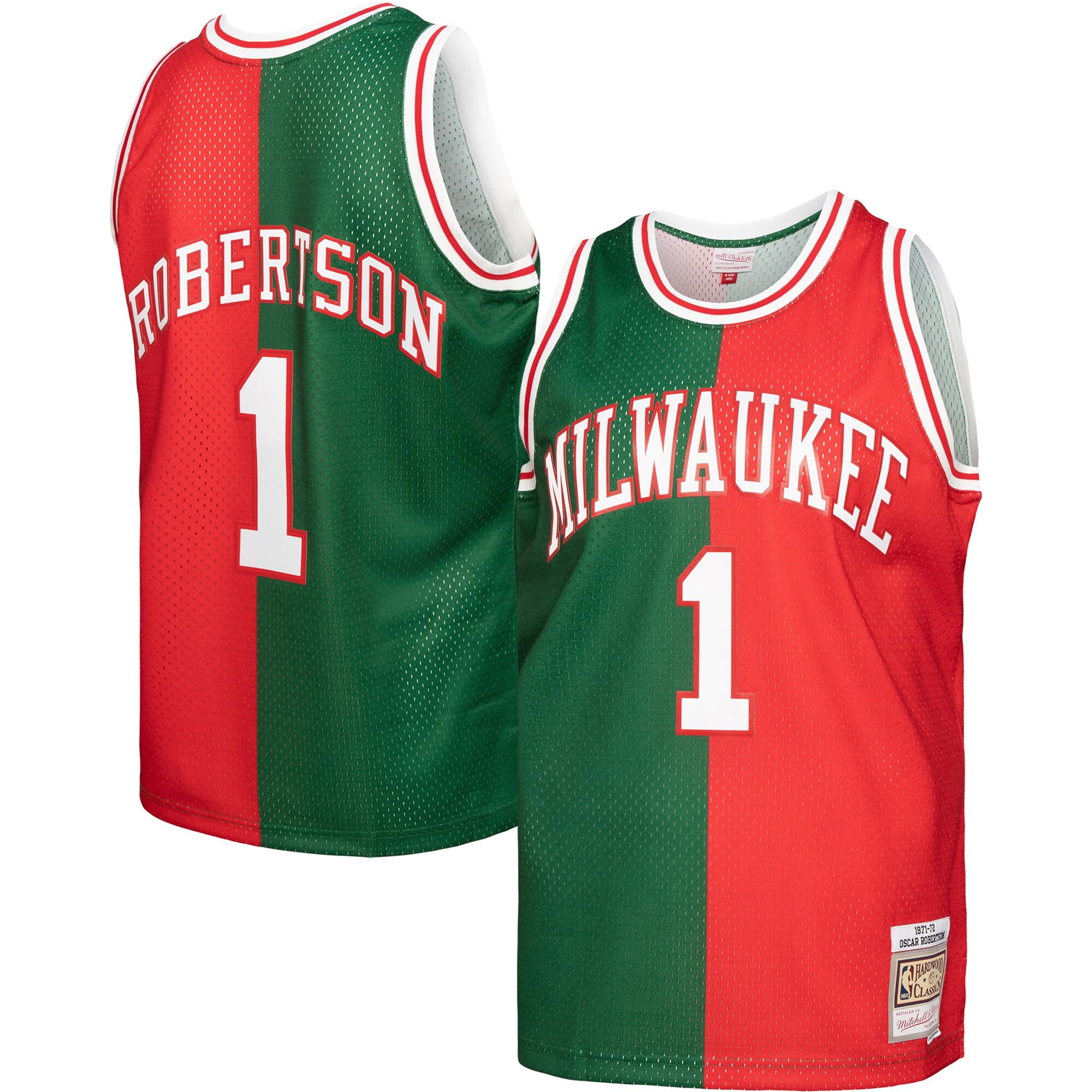 Alternative view of Oscar Robertson Milwaukee Bucks Mitchell & Ness Hardwood Classics 1971/72 Split Swingman Basketball Jersey - Green/red