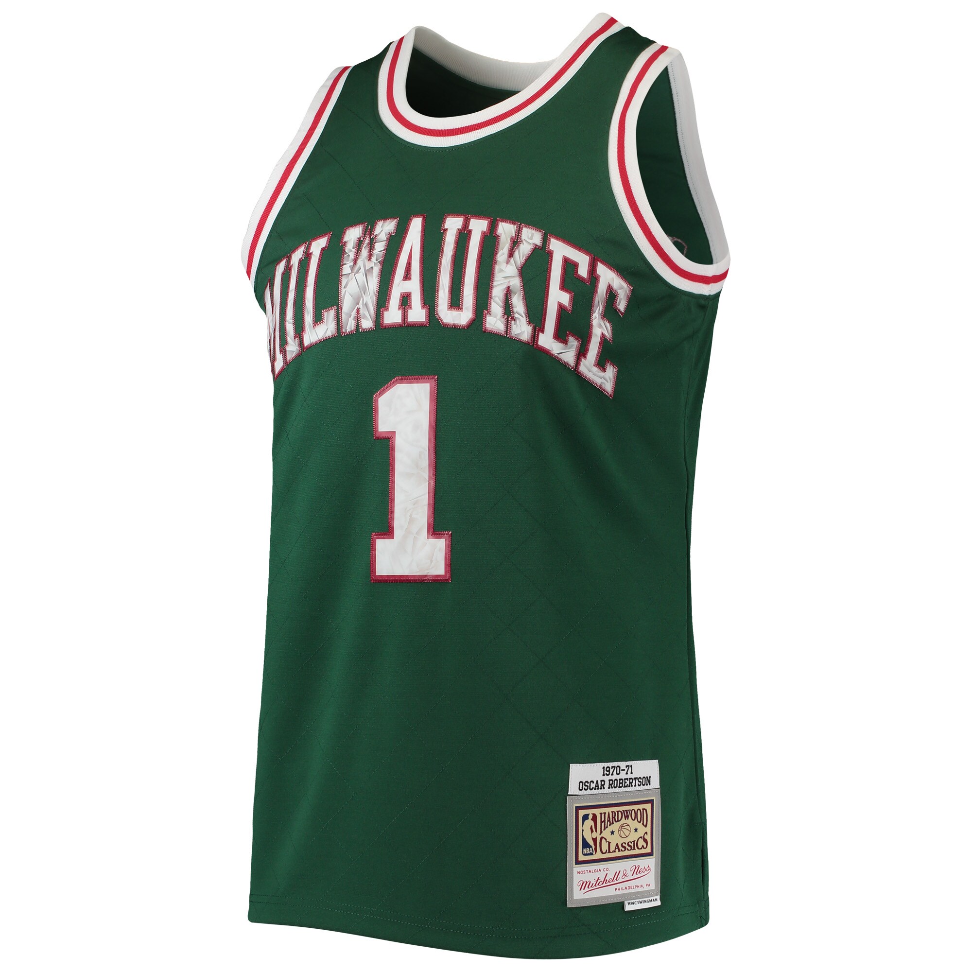 Alternative view of Oscar Robertson Milwaukee Bucks Mitchell & Ness 1996/97 Hardwood Classics Nba 75th Anniversary Diamond Swingman Basketball Jersey - Green