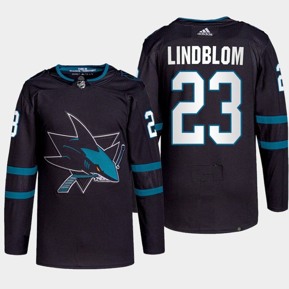 Oskar Lindblom 23 San Jose Sharks Black Hockey Jersey 2022 Primegreen Alternate - JS495 