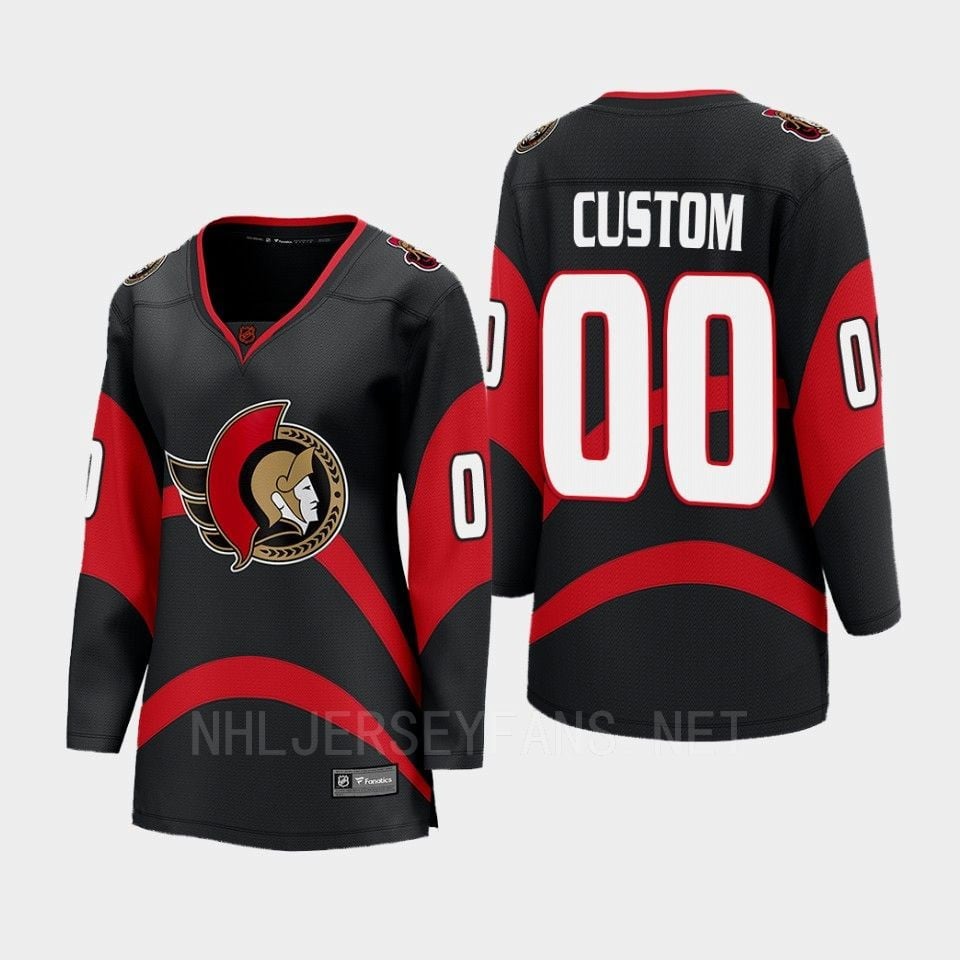 Ottawa Senators 00 Custom Reverse Retro Black Equipment, Women - JS860 