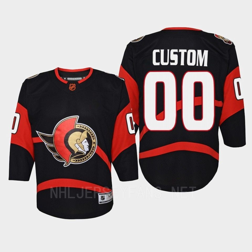 Ottawa Senators 00 Custom Reverse Retro Black Equipment, Youth - JS928 