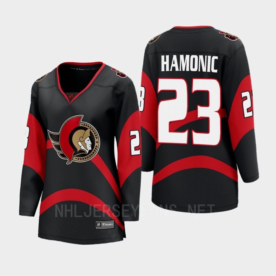 Ottawa Senators 23 Travis Hamonic Reverse Retro Black Equipment, Women - JS899 