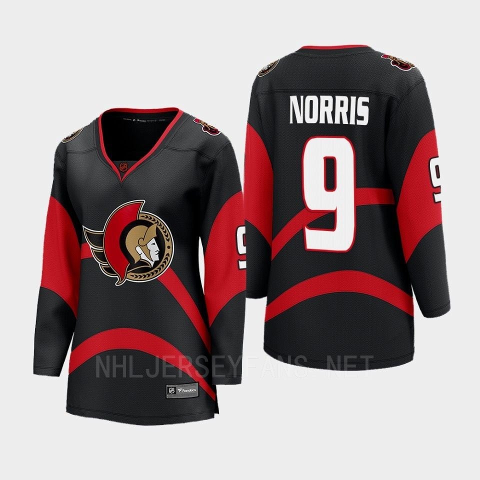Ottawa Senators 9 Josh Norris Reverse Retro Black Equipment, Women - JS437 