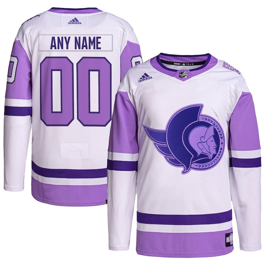 Ottawa Senators Hockey Fights Cancer Primegreen Custom Men Hockey Jersey - White/Purple - JS546 