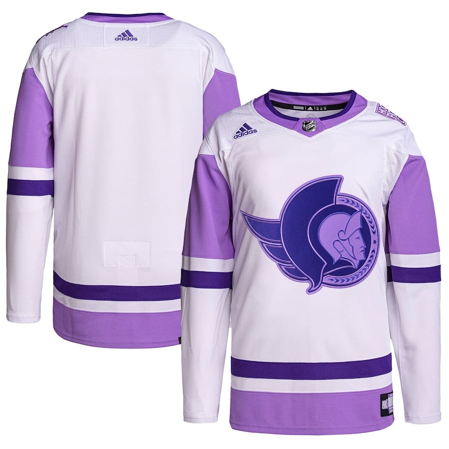 Ottawa Senators Hockey Fights Cancer Primegreen Men Hockey Jersey - White/Purple - JS118 