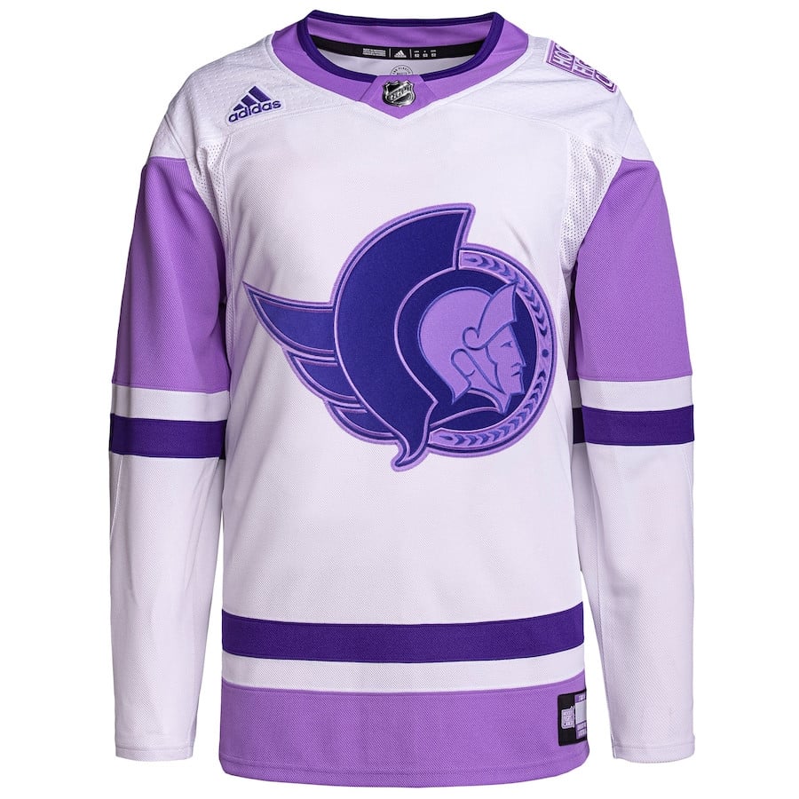 Alternative view of Ottawa Senators Hockey Fights Cancer Primegreen Men Hockey Jersey - White/Purple - JS118 