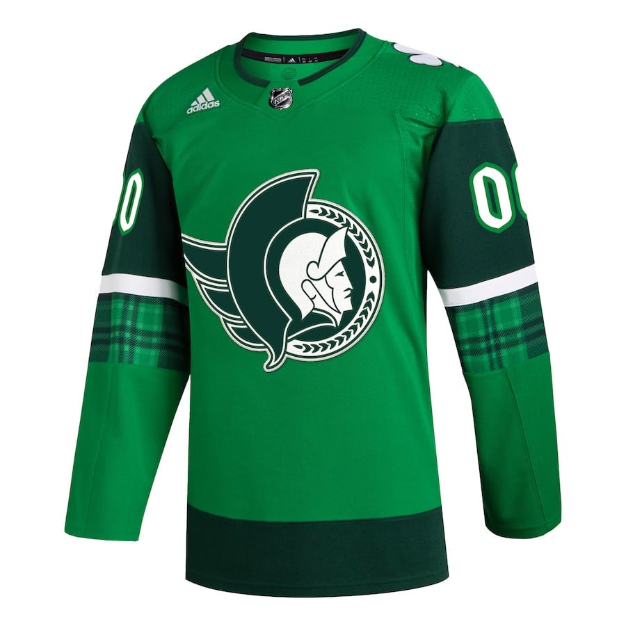 Alternative view of Ottawa Senators St. Patrick's Day Custom Men Hockey Jersey - Kelly Green - JS207 