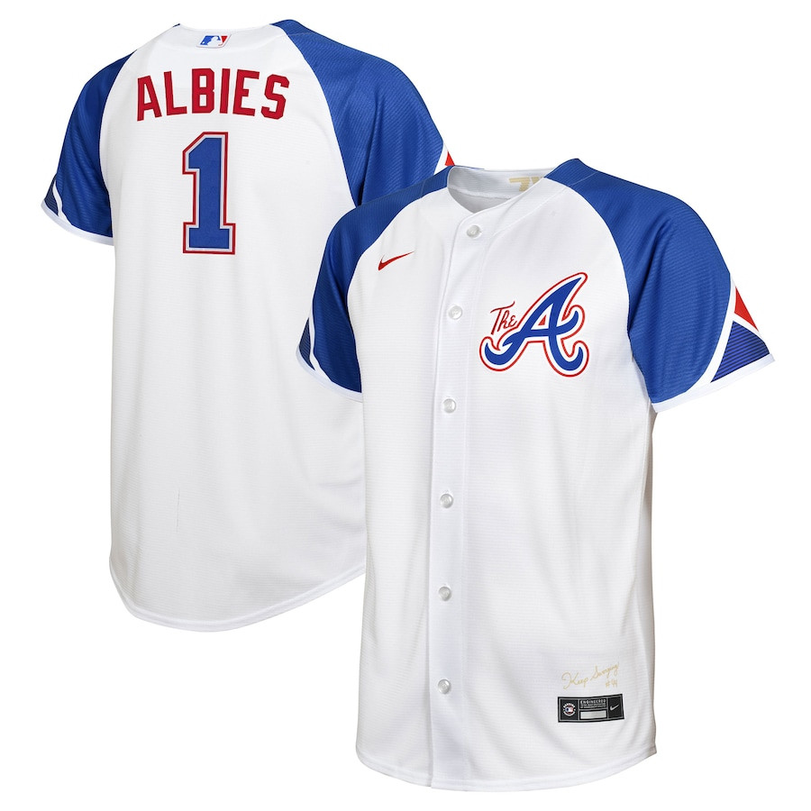 Ozzie Albies 1 Atlanta Braves 2023 City Connect Youth Baseball Jersey - White - JS361