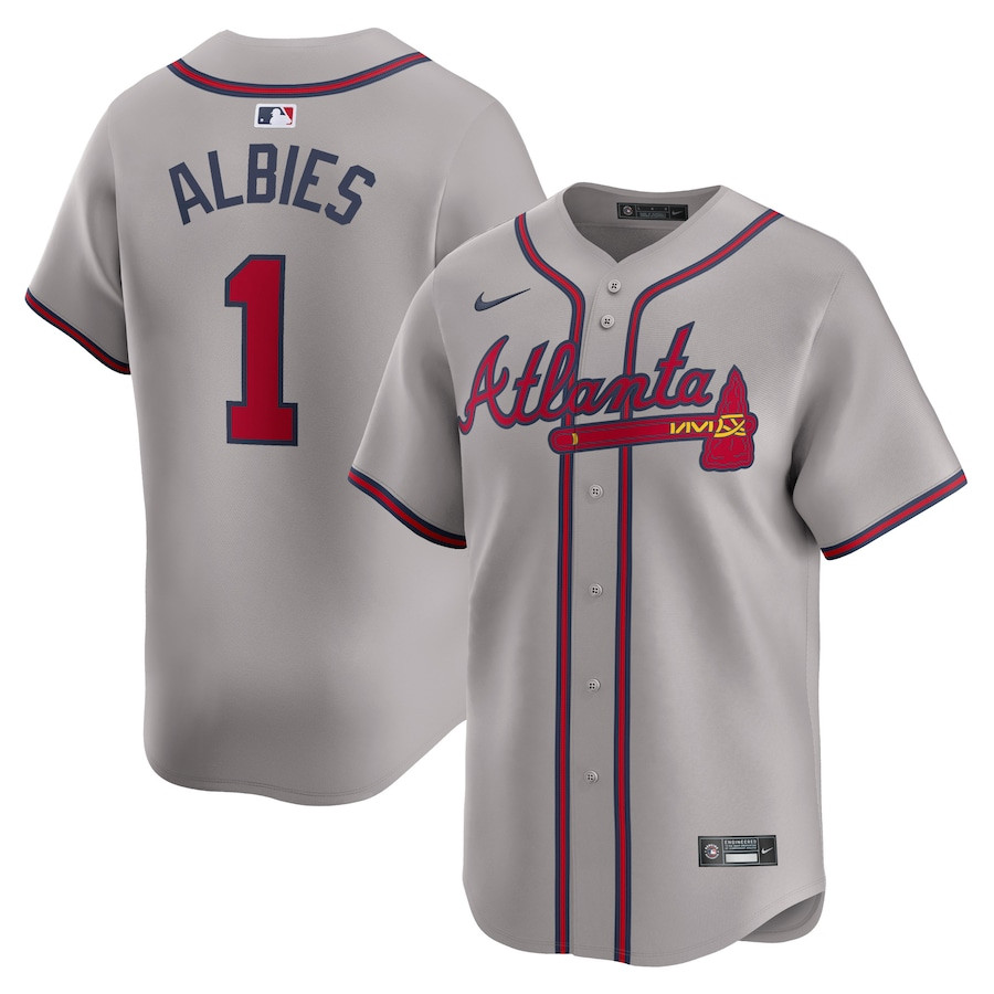 Ozzie Albies 1 Atlanta Braves Away Limited Player Men Baseball Jersey - Gray - JS934