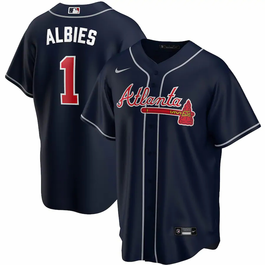 Ozzie Albies Atlanta Braves Alternate 2020 Replica Player Baseball Jersey ÃƒÂ¢Ã¢â€šÂ¬Ã¢â‚¬Å“ Navy