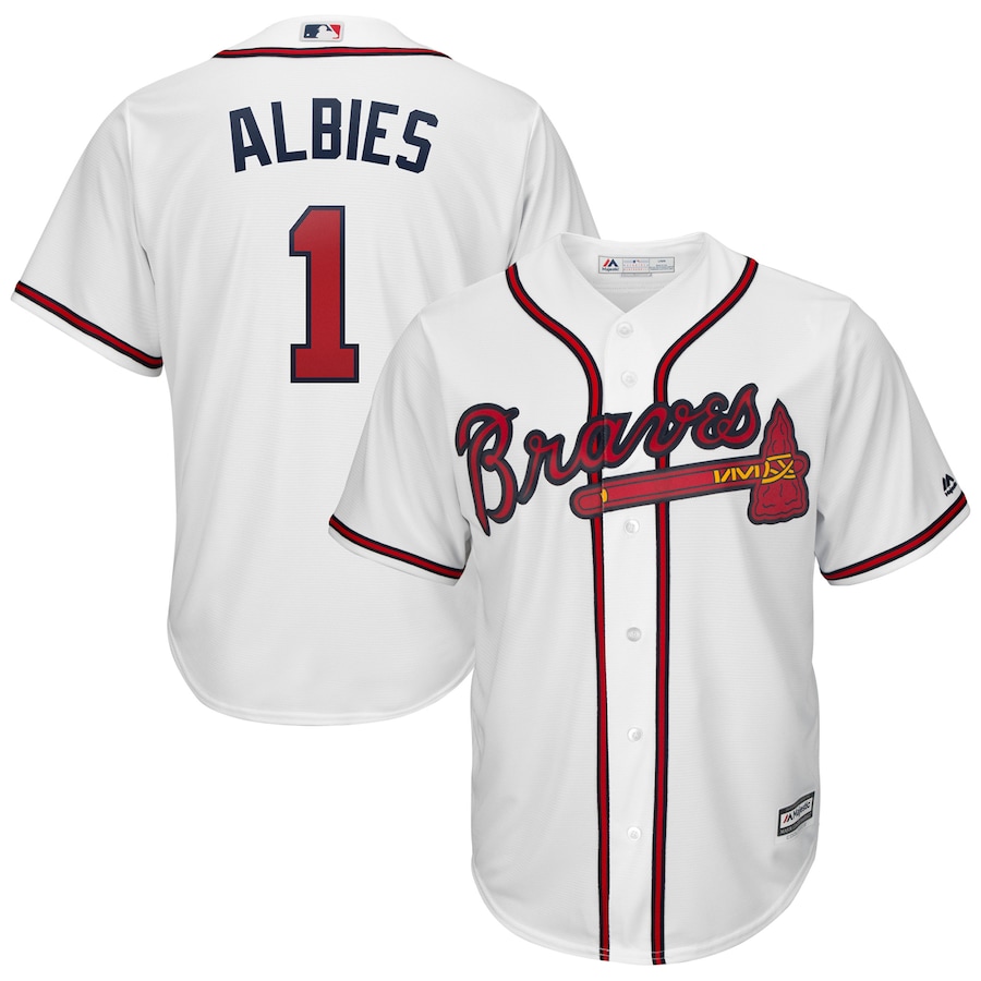 Ozzie Albies Atlanta Braves Majestic 2019 Home Official Cool Base Player Baseball Jersey - White