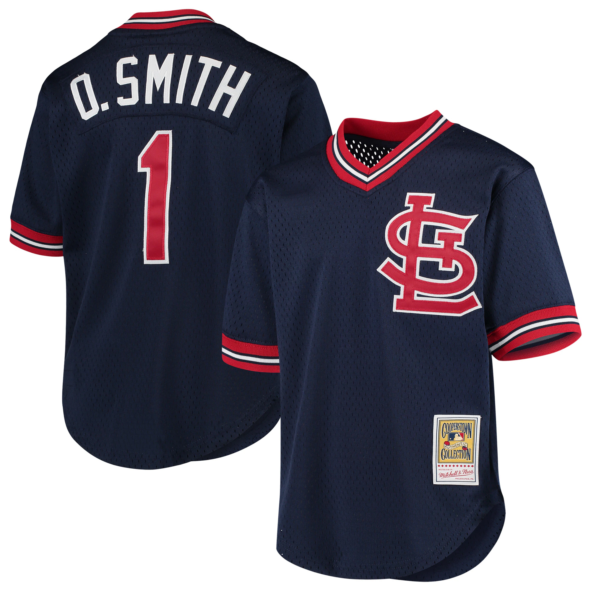 Alternative view of Ozzie Smith St. Louis Cardinals Mitchell & Ness Youth Cooperstown Collection Mesh Batting Practice Baseball Jersey - Navy