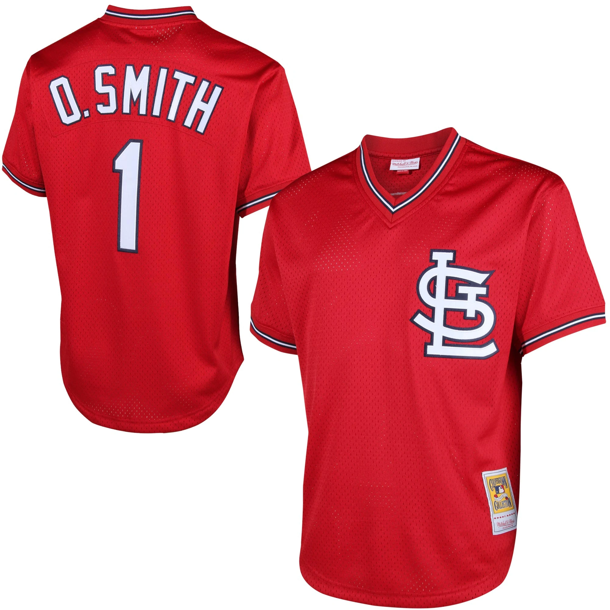 Alternative view of Ozzie Smith St. Louis Cardinals Mitchell & Ness Cooperstown Mesh Batting Practice Baseball Jersey – Red