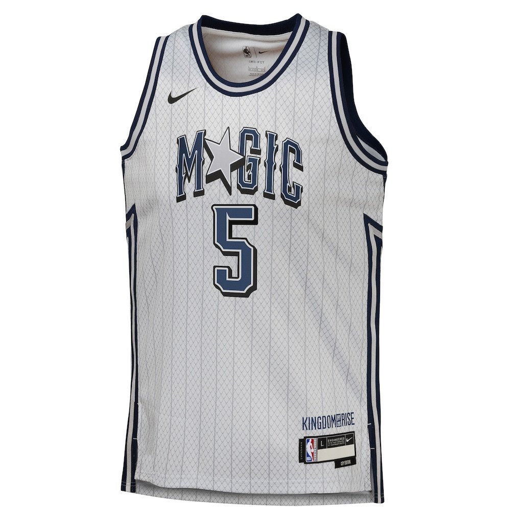 Alternative view of Paolo Banchero 5 Orlando Magic 2024/25 Swingman Player YOUTH Basketball Jersey - City Edition - Silver - JS640 