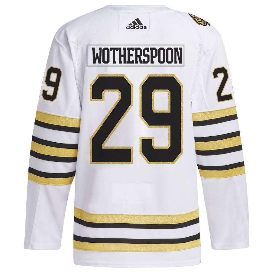 Alternative view of Parker Wotherspoon 29 Boston Bruins 2024 NHL Playoffs Patch Away Hockey Jersey - Men, White - JS241 