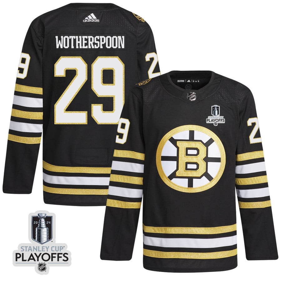 Parker Wotherspoon 29 Boston Bruins 2024 NHL Playoffs Patch Home Hockey Jersey - Men, Black - JS939 