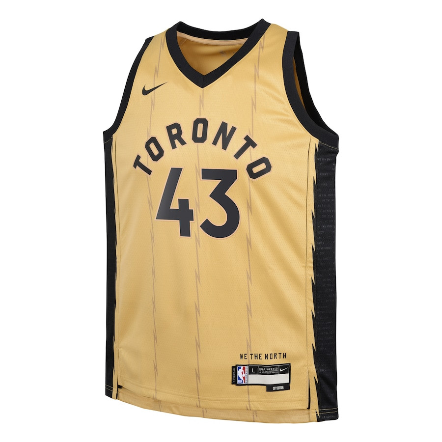 Alternative view of Pascal Siakam 43 Toronto Raptors 2023/24 City Edition Swingman YOUTH Basketball Jersey - Gold - JS850 