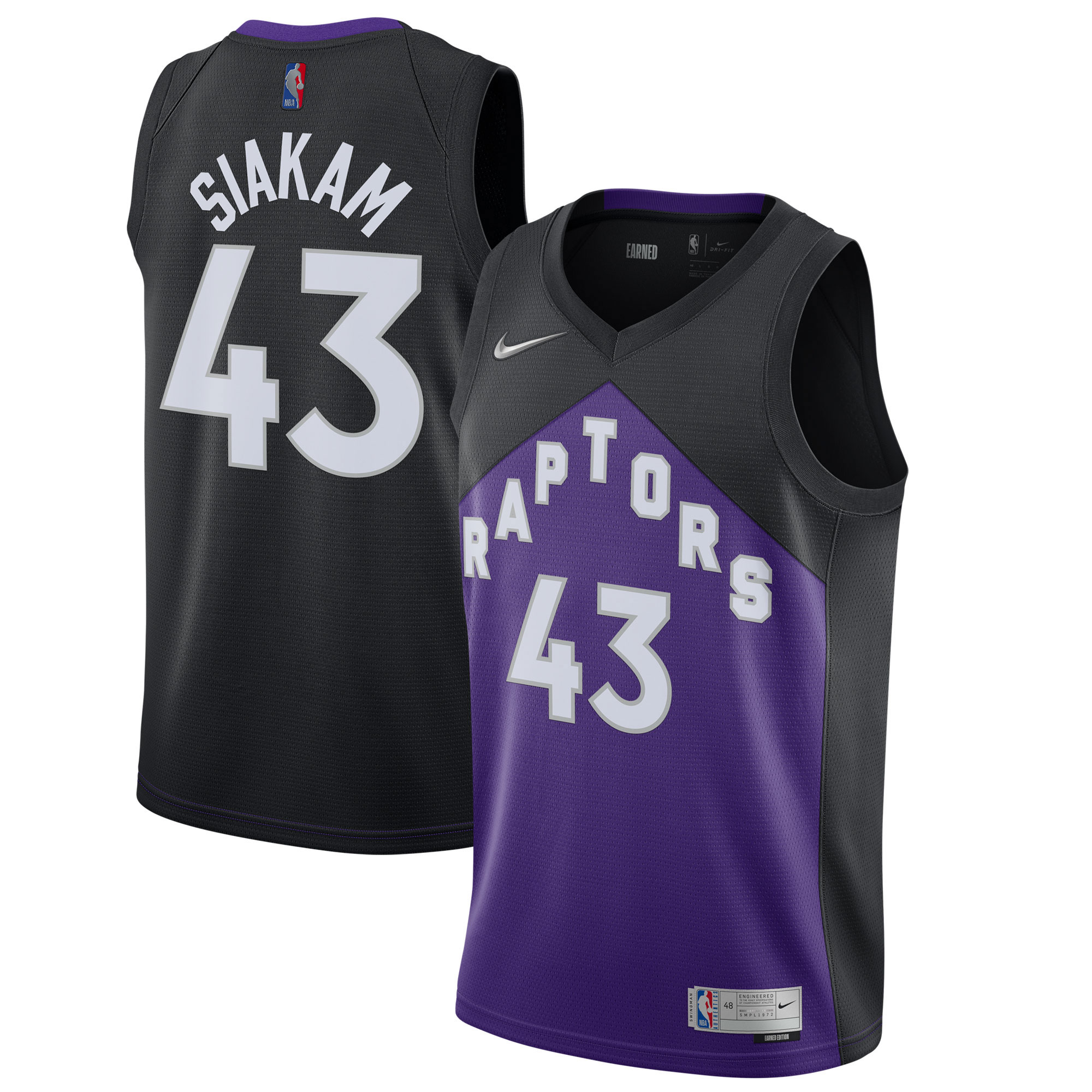Alternative view of Pascal Siakam Toronto Raptors 2020/21 Swingman Player Basketball Jersey Black/purple - Earned Edition