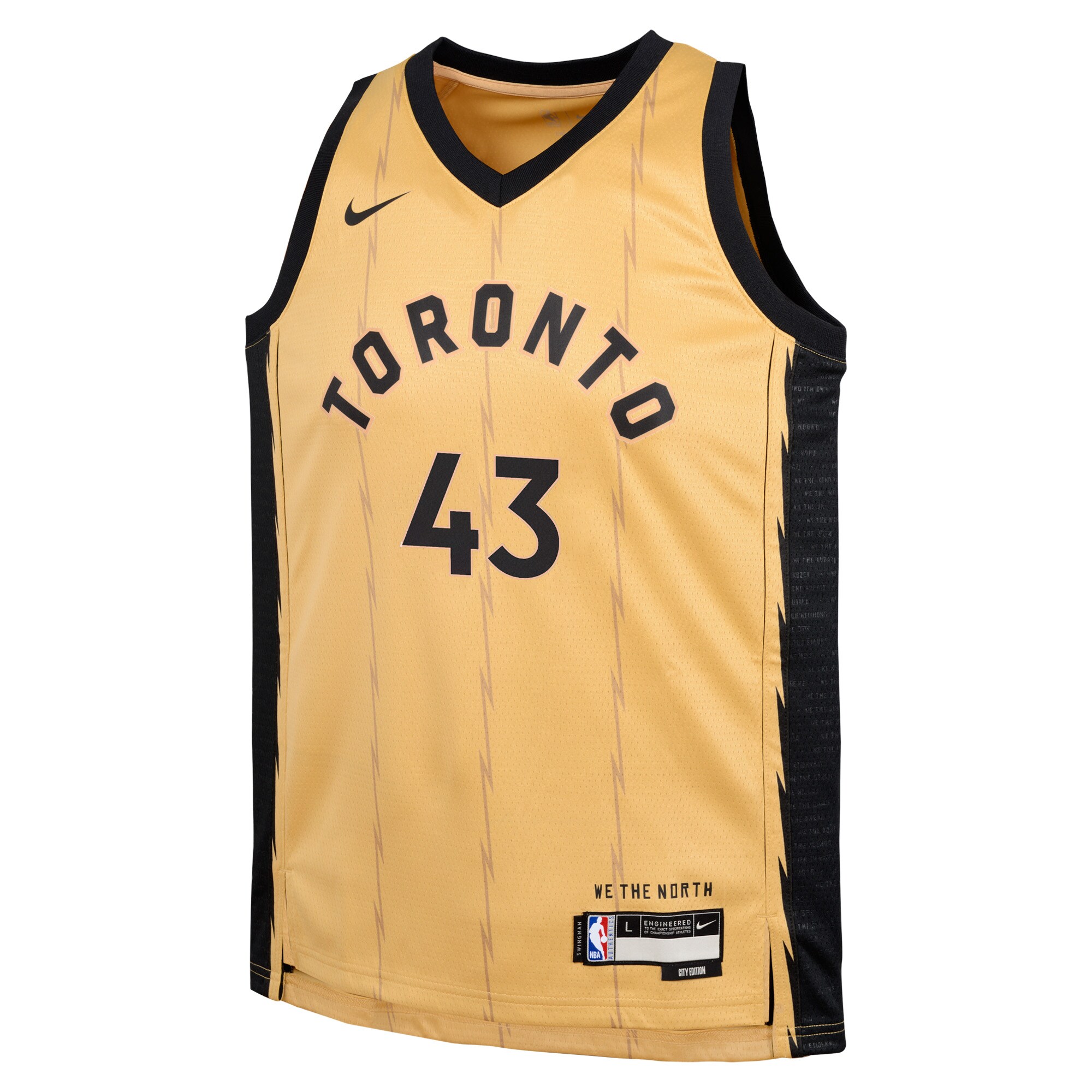 Alternative view of Pascal Siakam Toronto Raptors Youth Swingman Replica Basketball Jersey - City Edition - Gold
