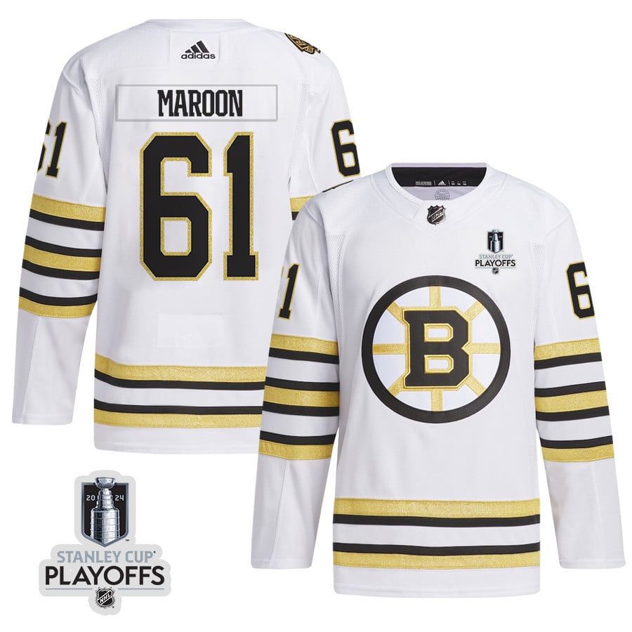 Pat Maroon 61 Boston Bruins 2024 NHL Playoffs Patch Away Hockey Jersey - Men, White - JS877 