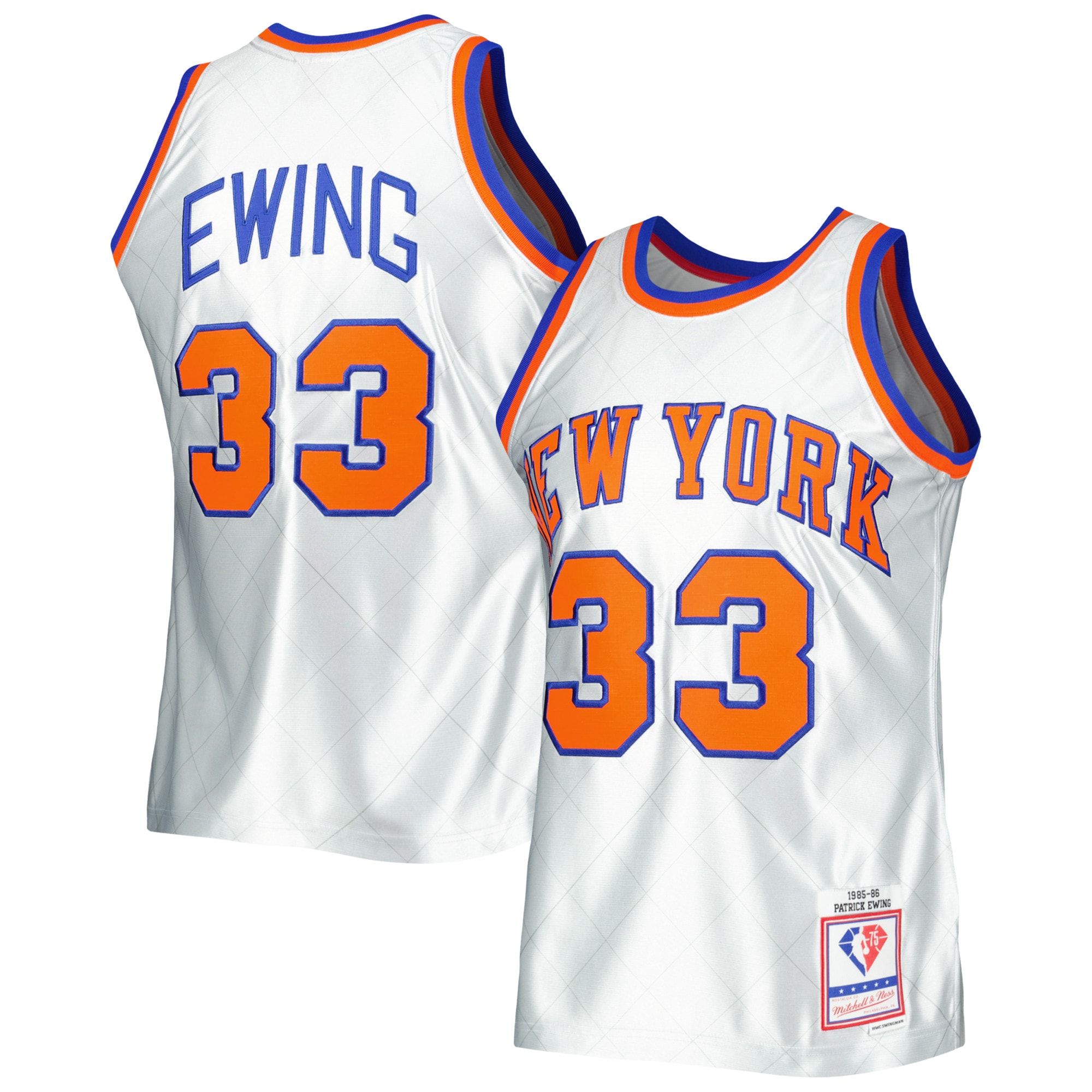 Patrick Ewing New York Knicks Mitchell & Ness 1985/86 Hardwood Classics 75th Anniversary Swingman Basketball Jersey - Platinum