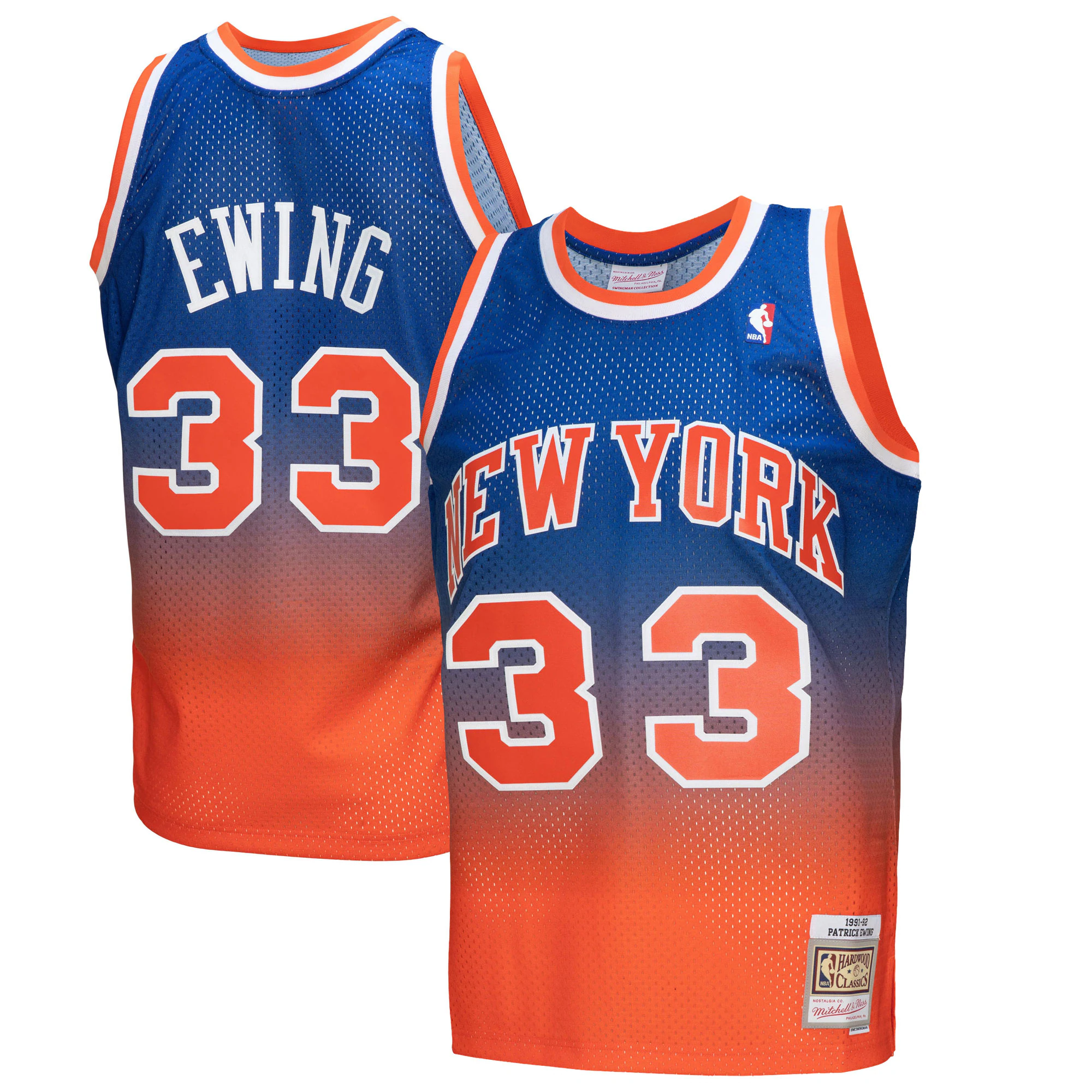 Alternative view of Patrick Ewing New York Knicks Mitchell & Ness 1991/92 Hardwood Classics Fadeaway Swingman Player Basketball Jersey - Orange/royal
