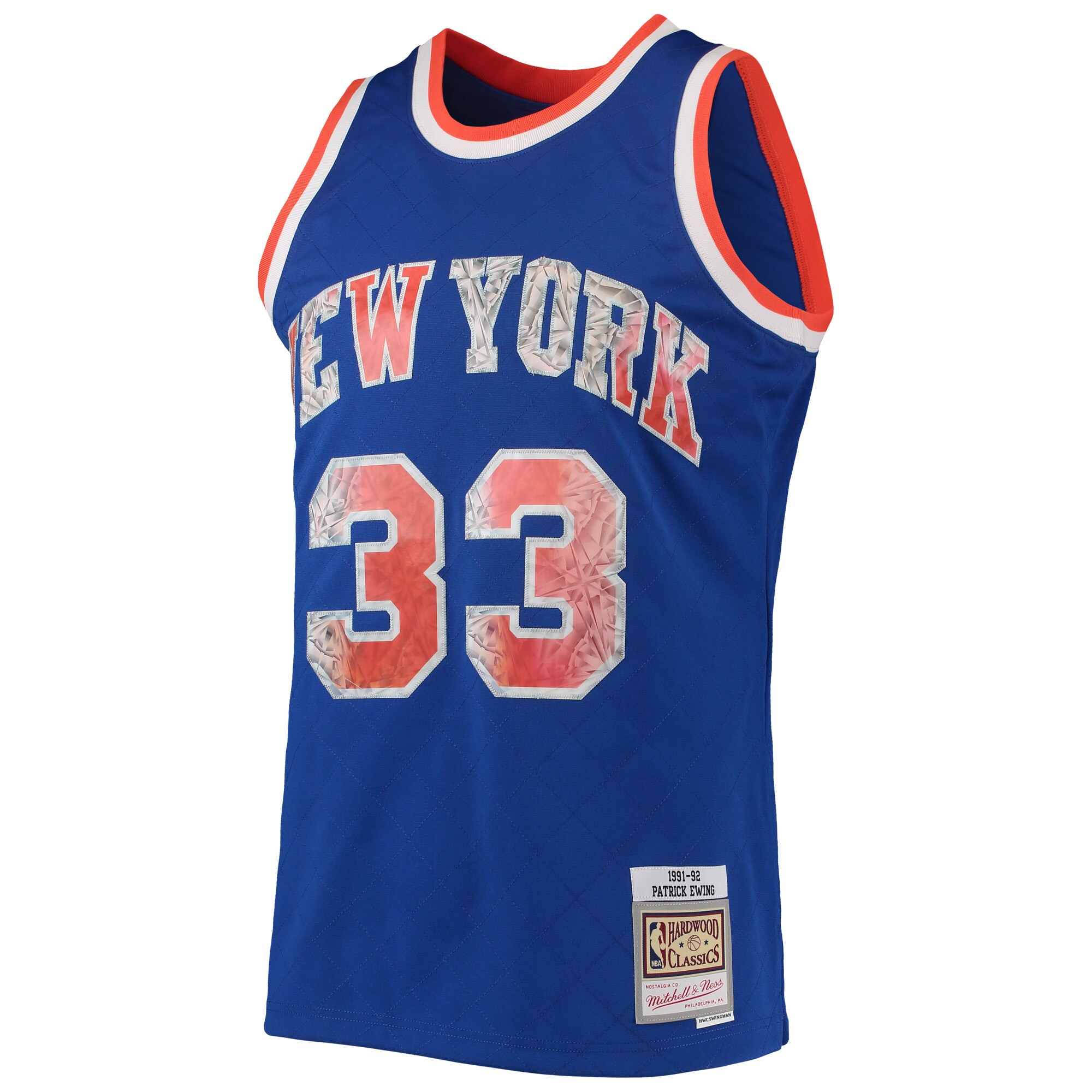 Alternative view of Patrick Ewing New York Knicks Mitchell & Ness 1991/92 Hardwood Classics Nba 75th Anniversary Diamond Swingman Basketball Jersey - Blue