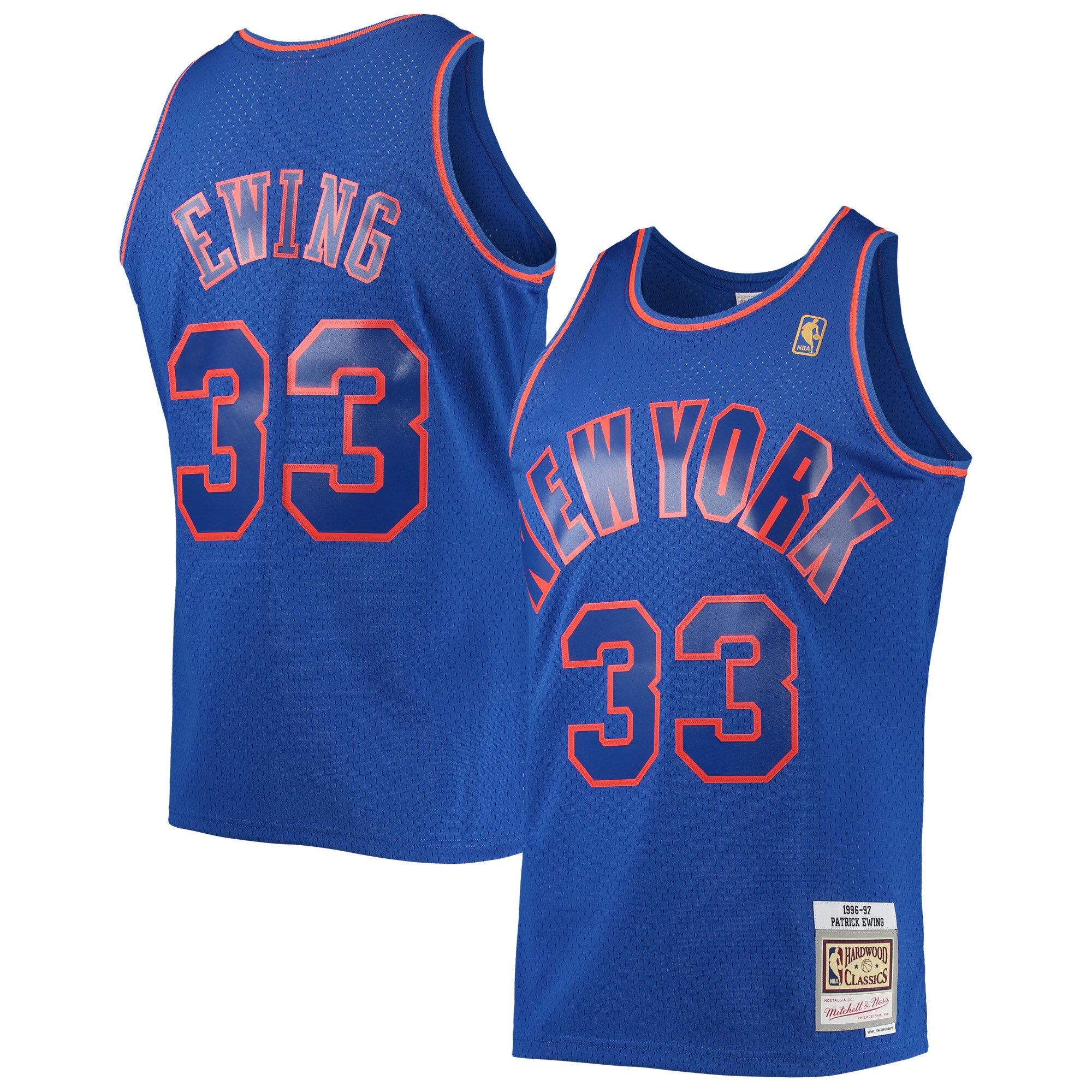 Alternative view of Patrick Ewing New York Knicks Mitchell & Ness 1996-97 Hardwood Classics Swingman Basketball Jersey - Blue