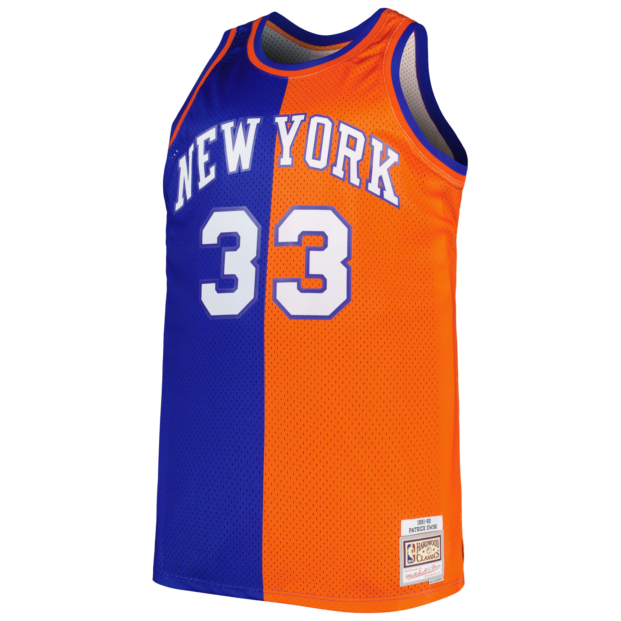 Alternative view of Patrick Ewing New York Knicks Mitchell & Ness Big & Tall Hardwood Classics 1991/92 Split Swingman Basketball Jersey - Blue/orange