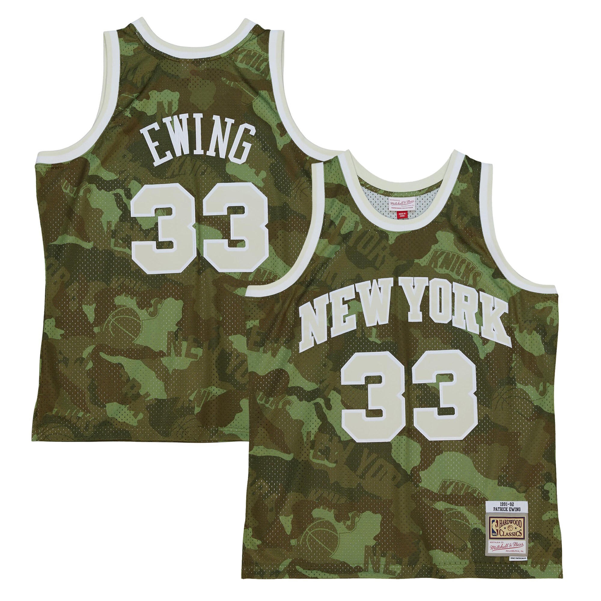 Patrick Ewing New York Knicks Mitchell & Ness Hardwood Classics 1991/92 Ghost Green Swingman Basketball Jersey - Camo