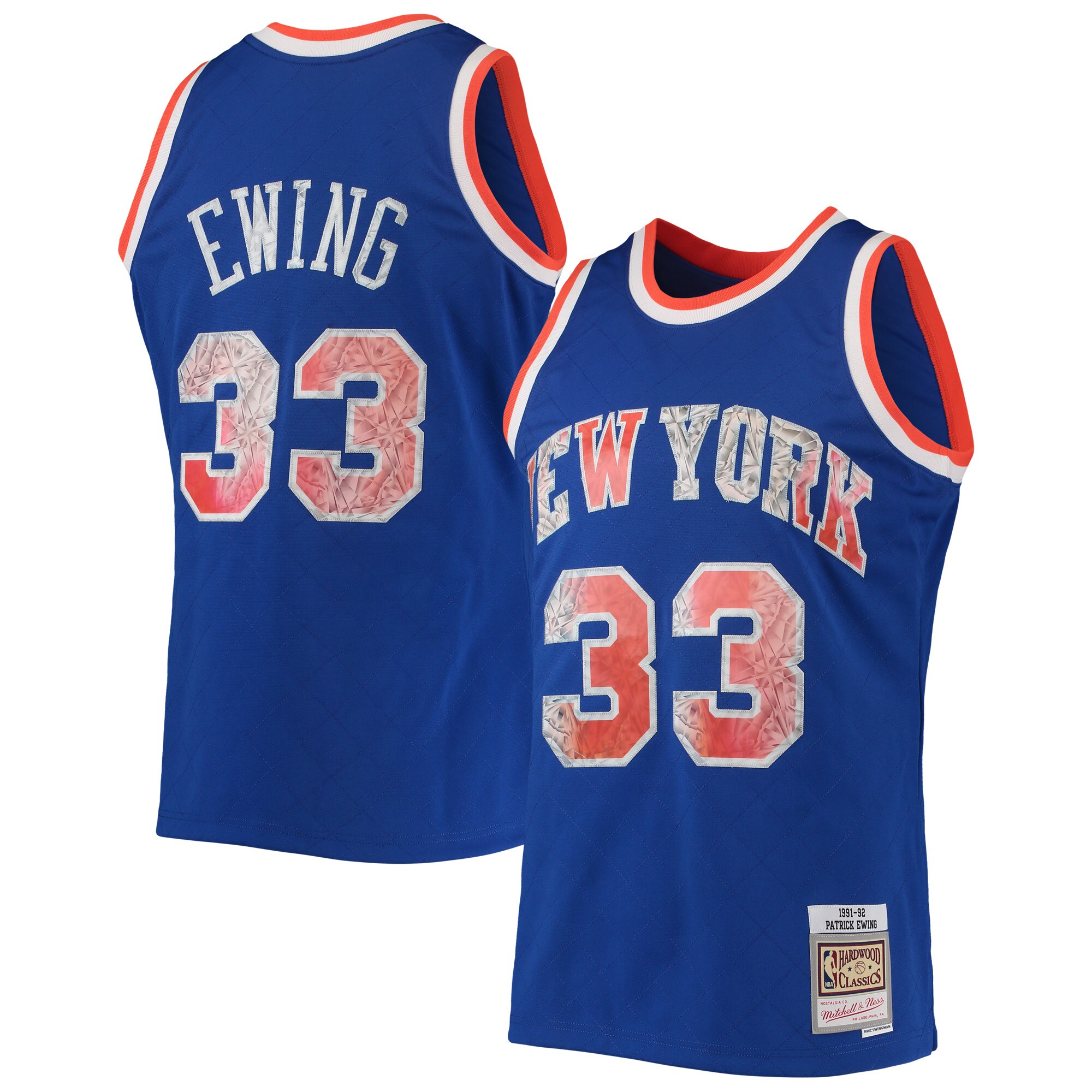 Alternative view of Patrick Ewing New York Knicks Mitchell & Ness 1996-97 Hardwood Classics Nba 75th Anniversary Diamond Swingman Basketball Jersey - Blue