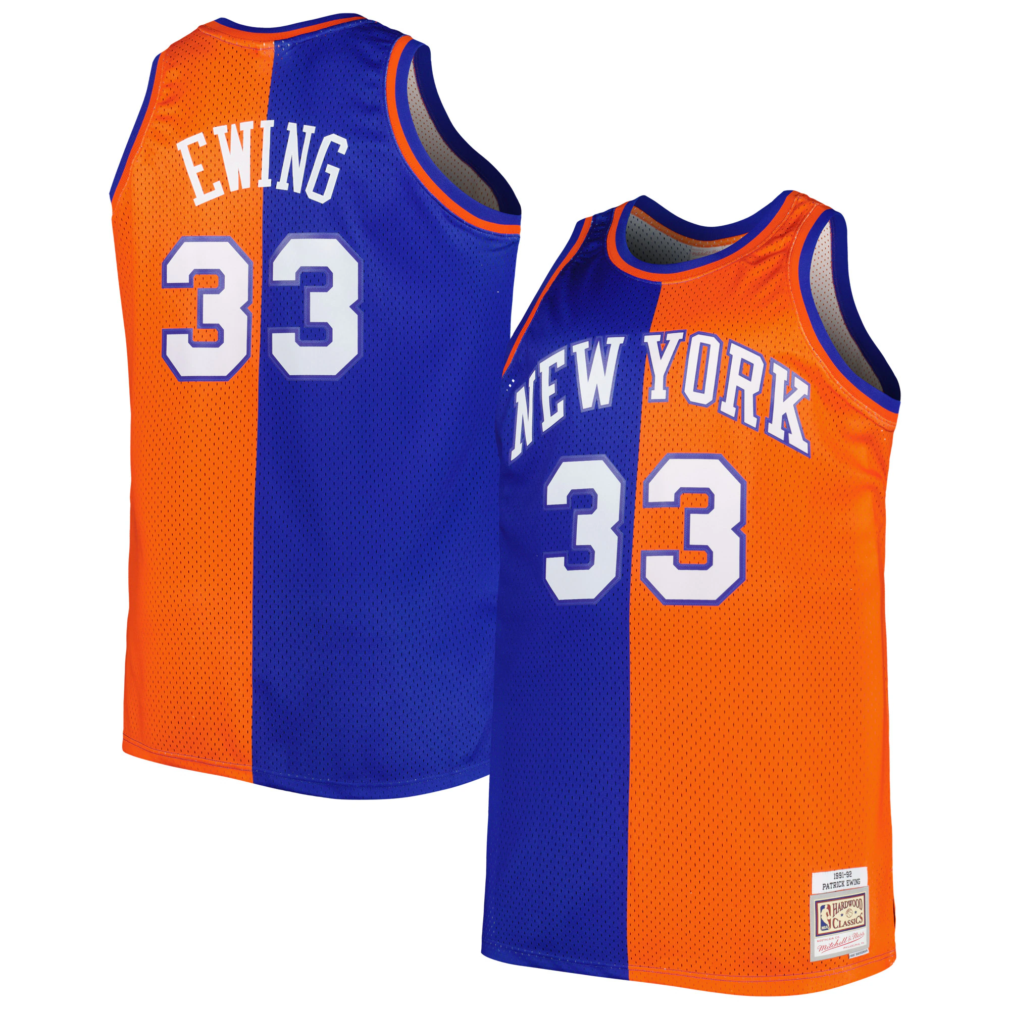 Alternative view of Patrick Ewing New York Knicks Mitchell & Ness Big & Tall Hardwood Classics 1991/92 Split Swingman Basketball Jersey - Blue/orange