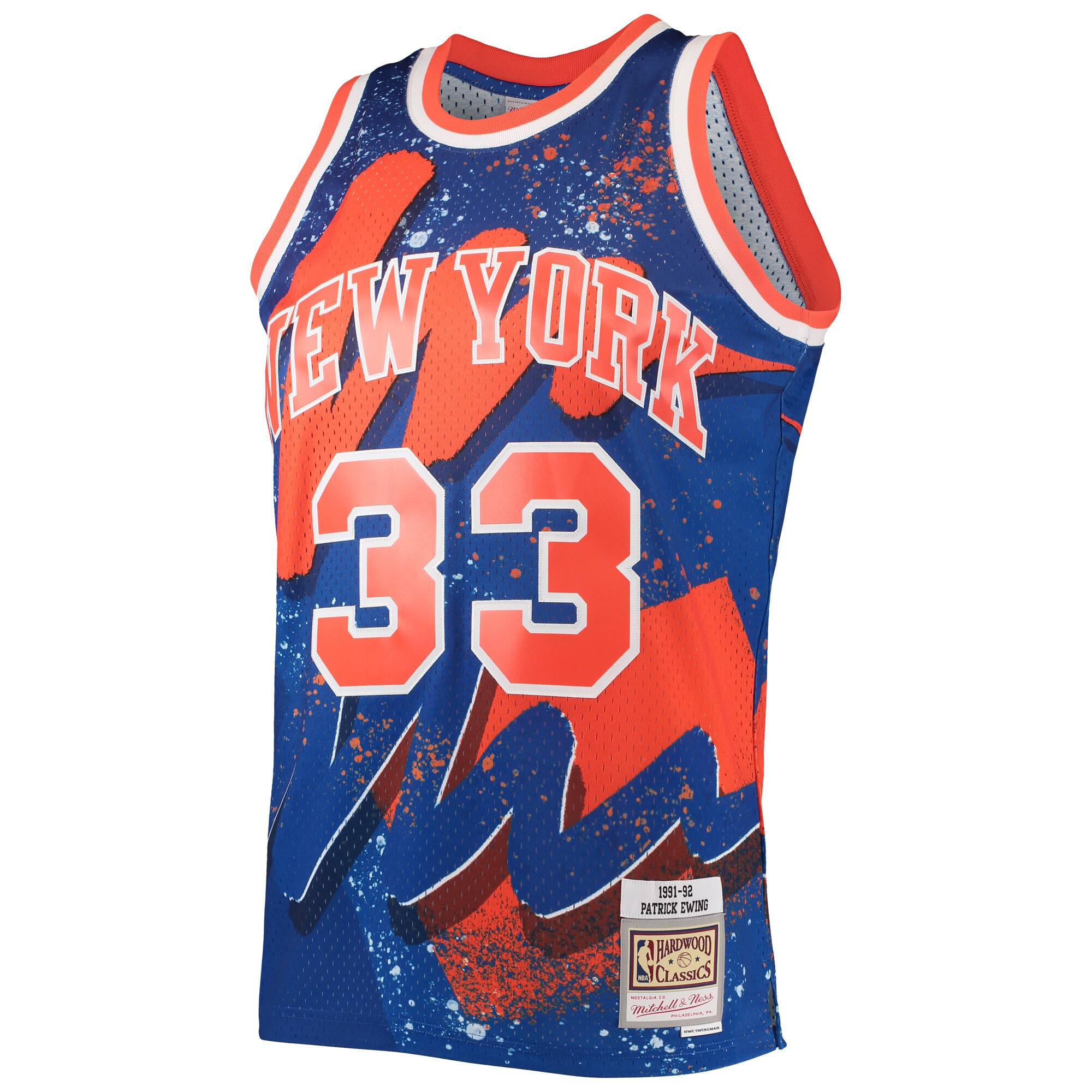 Alternative view of Patrick Ewing New York Knicks Mitchell & Ness Hardwood Classics 1991/92 Hyper Hoops Swingman Basketball Jersey - Blue