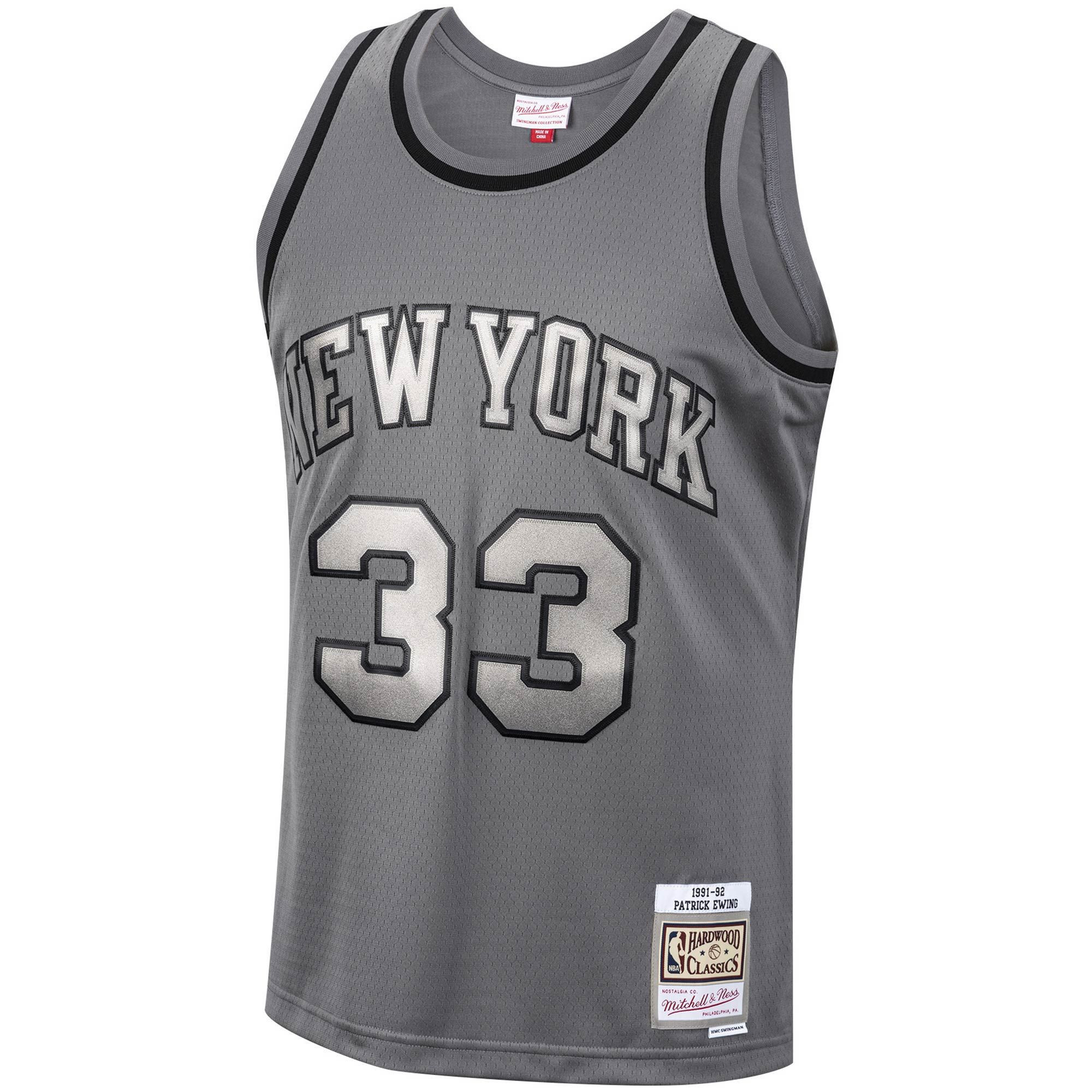 Alternative view of Patrick Ewing New York Knicks Mitchell & Ness Hardwood Classics Retired Player 1991/92 Metal Works Swingman Basketball Jersey – Charcoal - JS565 