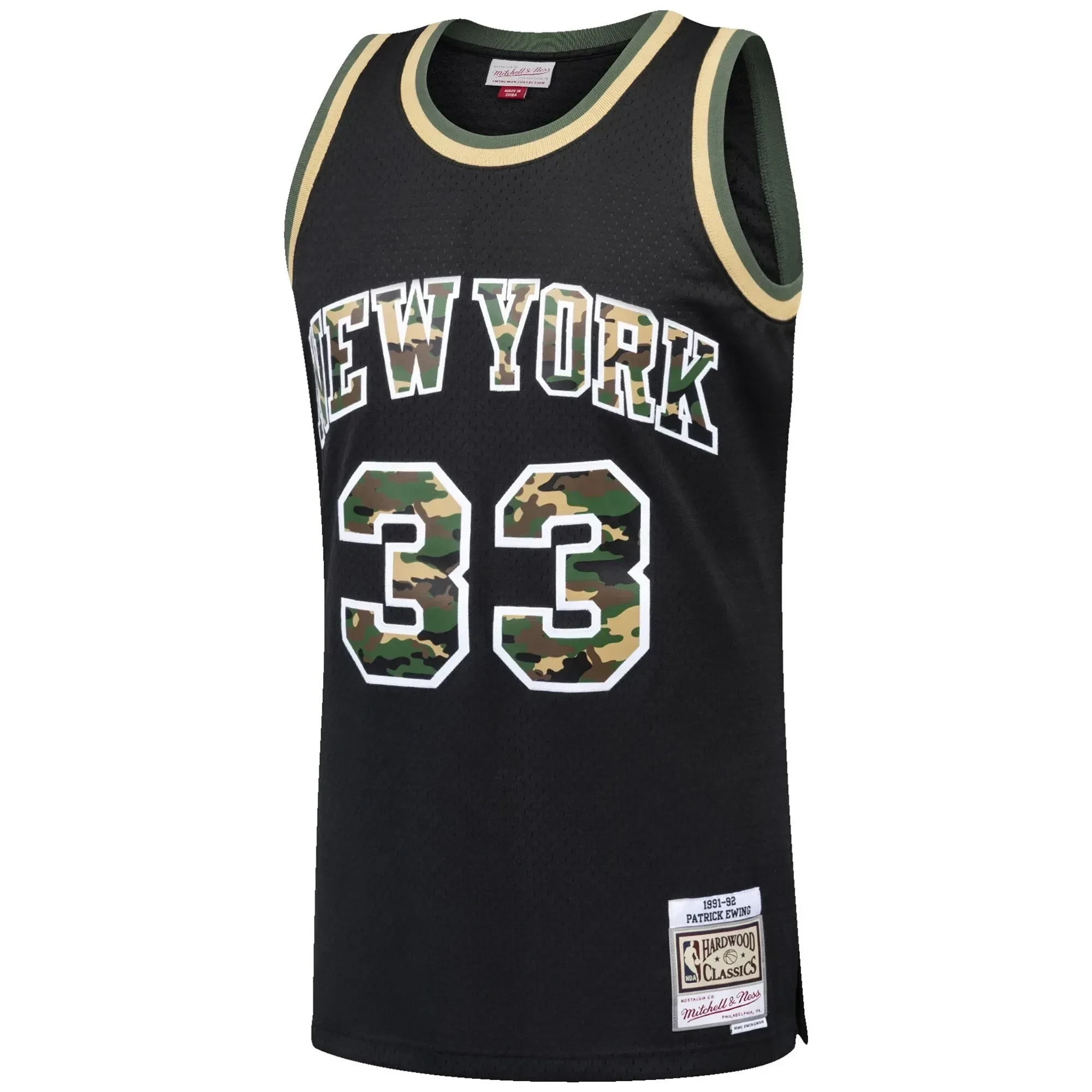 Alternative view of Patrick Ewing New York Knicks Mitchell & Ness Straight Fire Camo Swingman Basketball Jersey - Black - JS136 