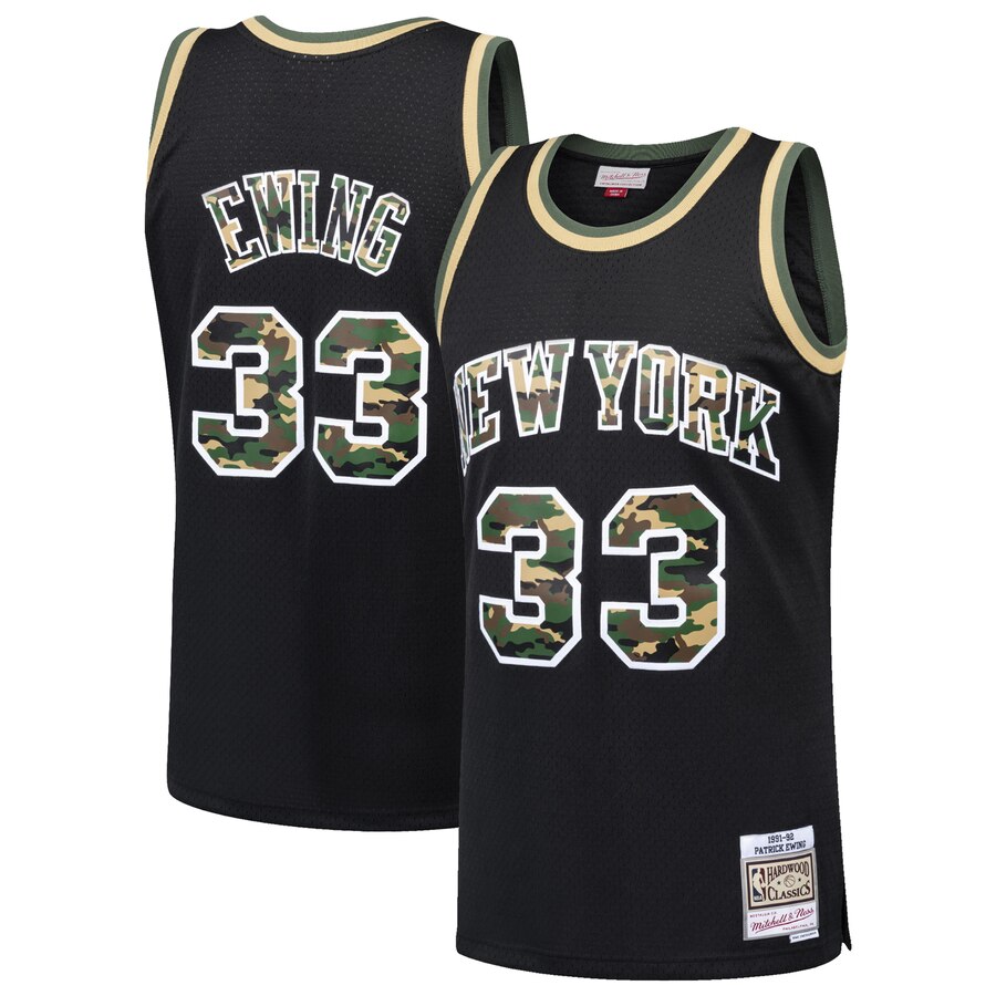 Patrick Ewing New York Knicks Mitchell & Ness Straight Fire Camo Swingman Basketball Jersey - Black